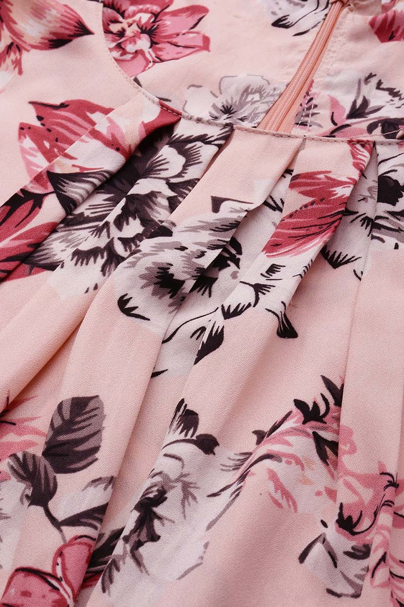 ZERESOUQ-Pink-Georgette-Rose-Printed-Elastic-Waist-Top