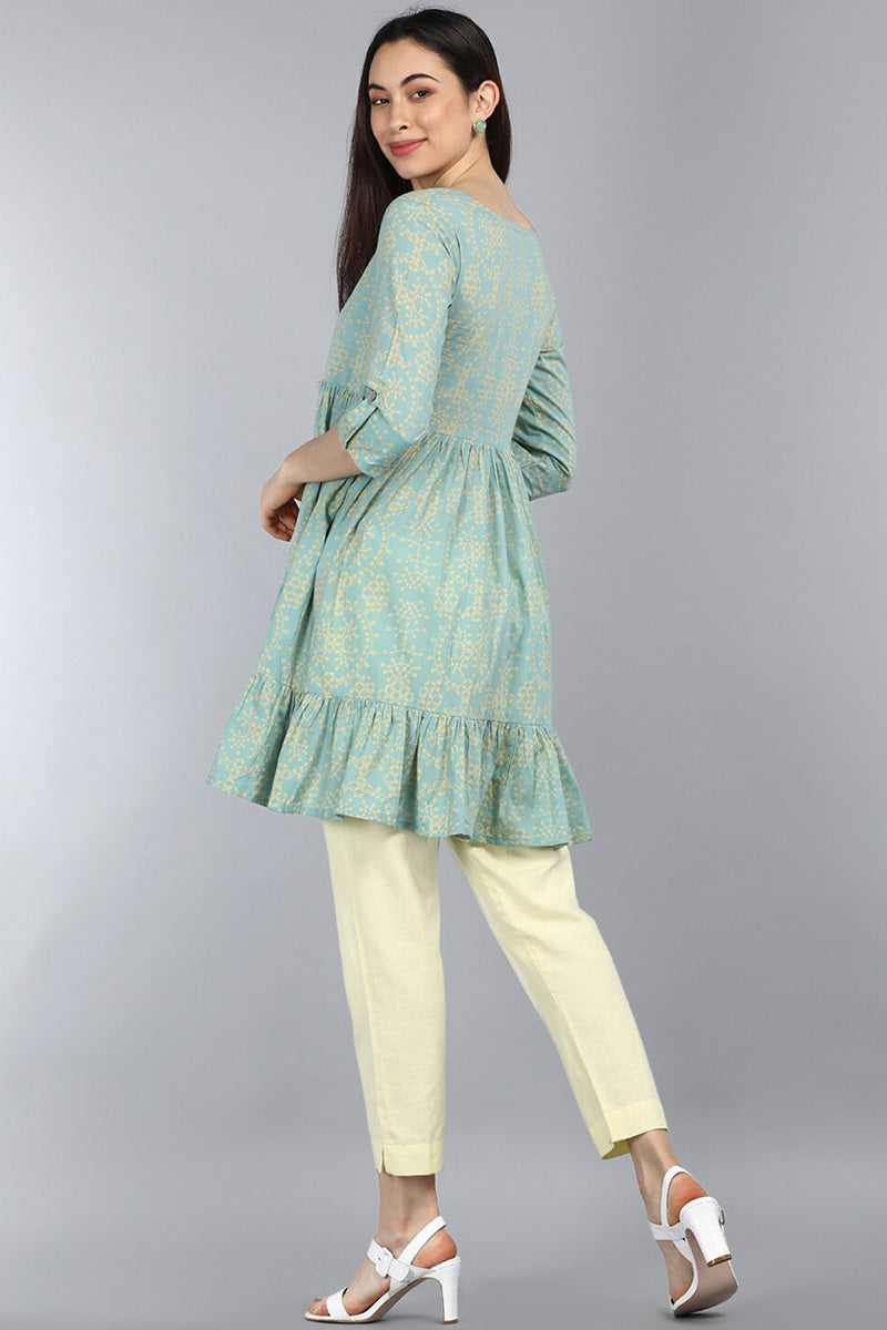 ZERESOUQ-Pale-Teal-Pure-Cotton-Ethnic-Motifs-Printed-Tunic-Top