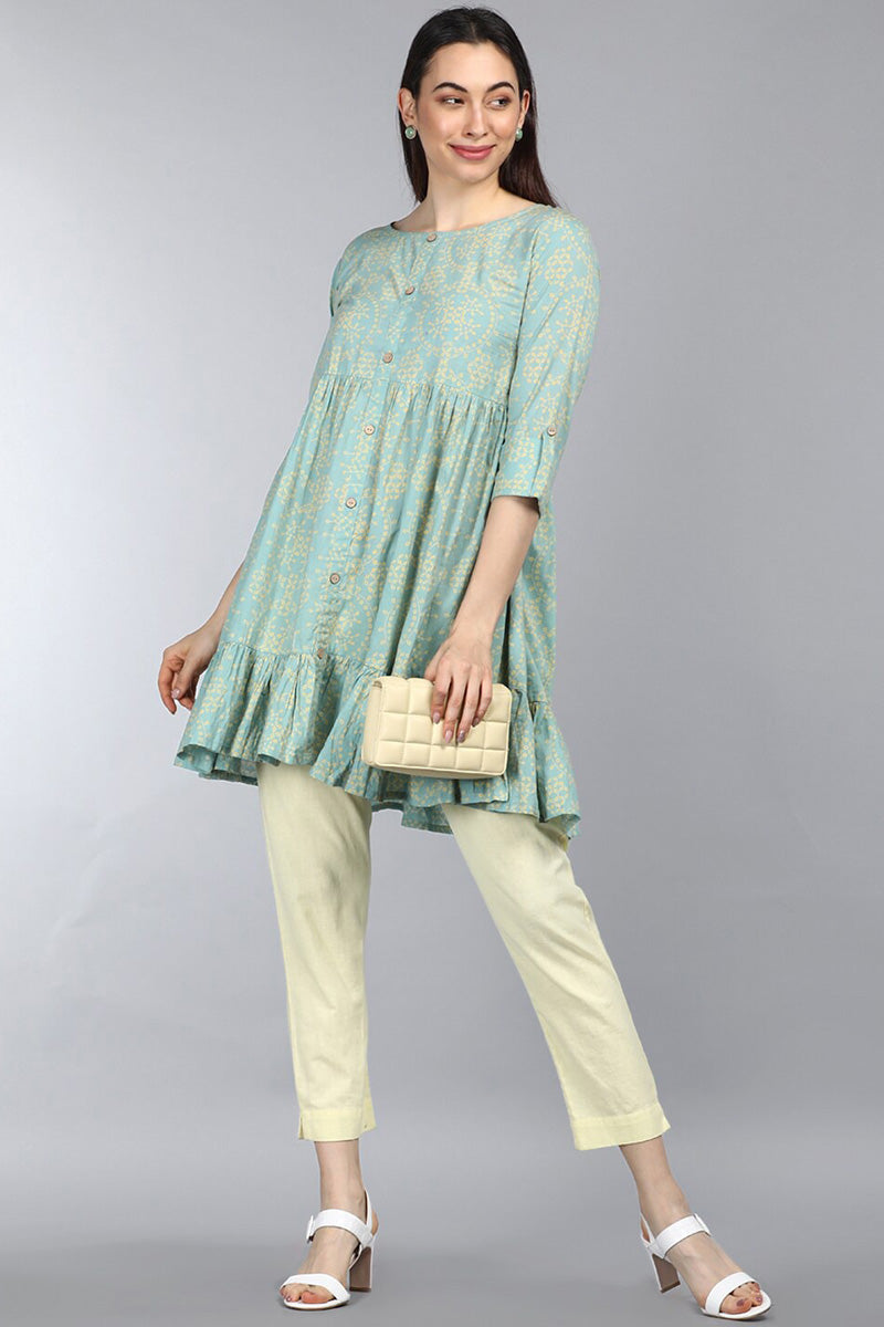 ZERESOUQ-Pale-Teal-Pure-Cotton-Ethnic-Motifs-Printed-Tunic-Top