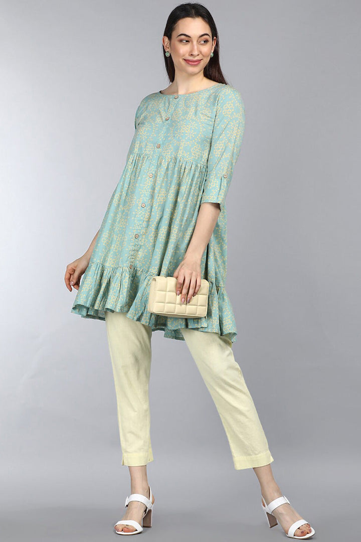 ZERESOUQ-Pale-Teal-Pure-Cotton-Ethnic-Motifs-Printed-Tunic-Top
