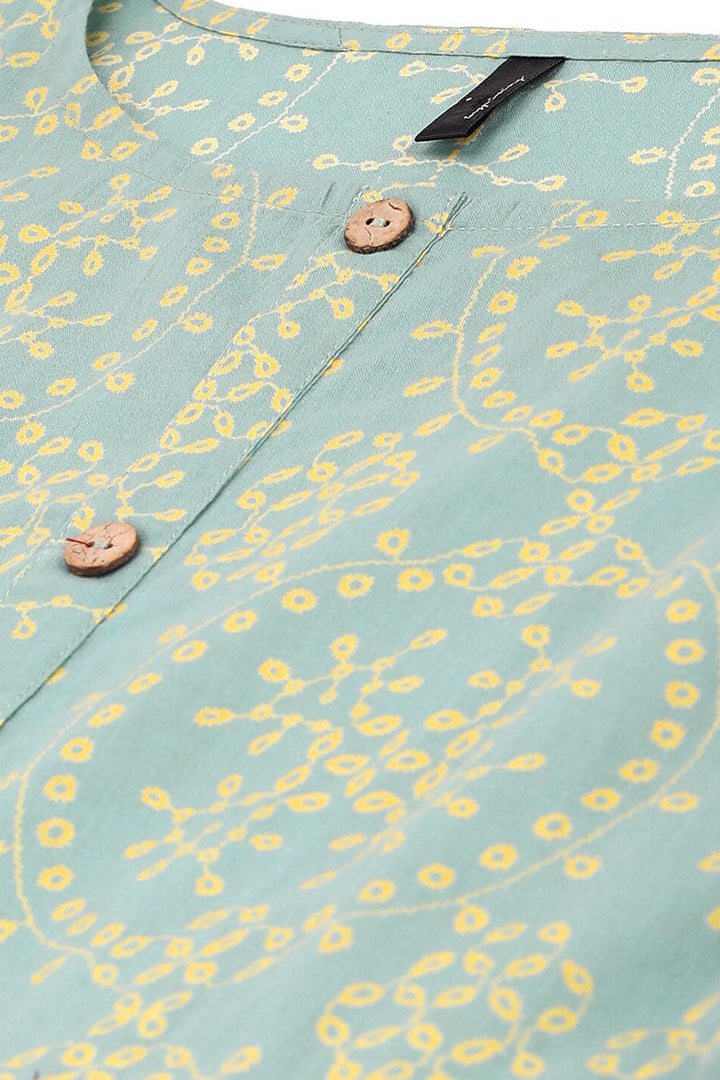 ZERESOUQ-Pale-Teal-Pure-Cotton-Ethnic-Motifs-Printed-Tunic-Top
