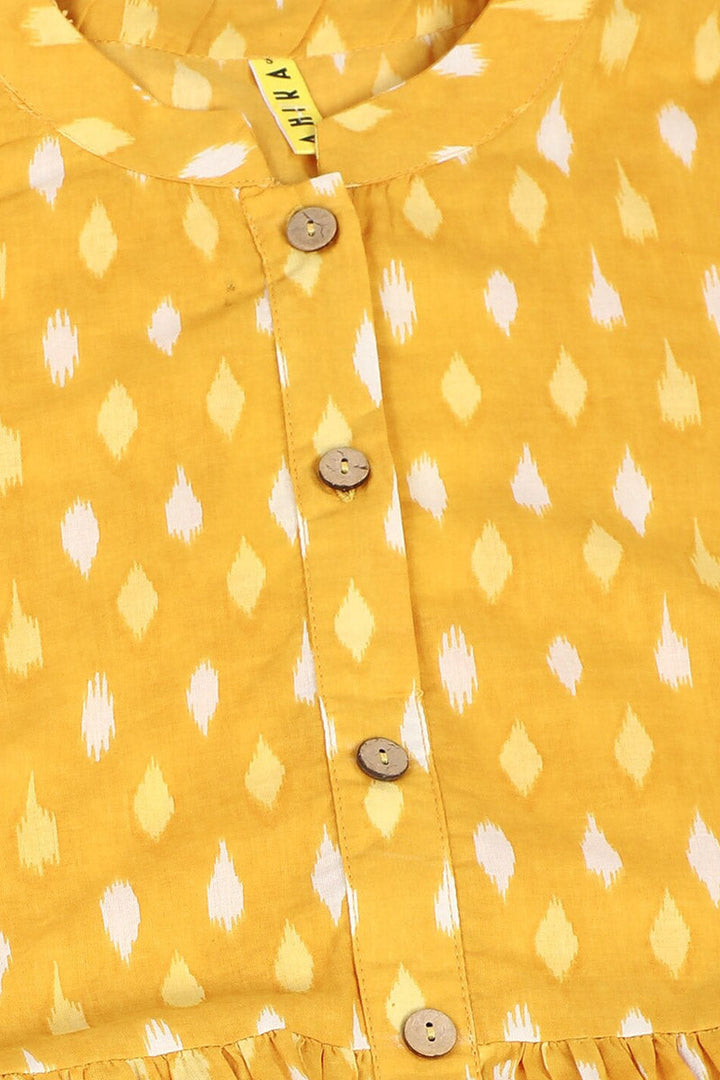 ZERESOUQ-Yellow-Cotton-Abstract-Diamond-Print-Peplum-Tunic-Top