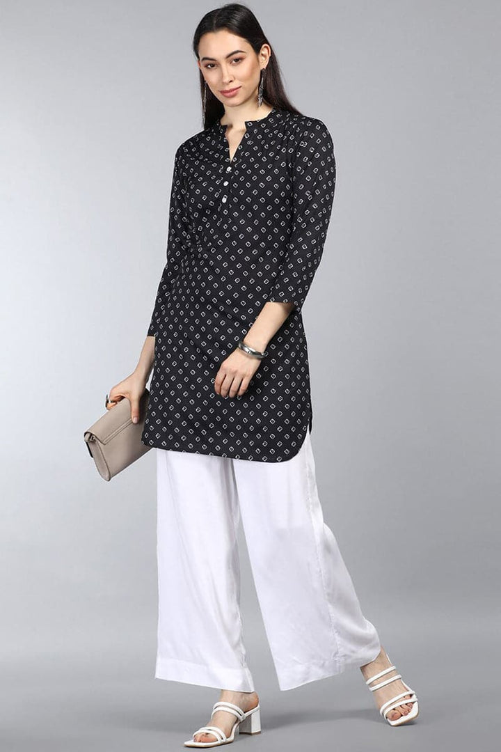 ZERESOUQ-Black-Polyester-Geometric-Printed-Tunic-Top