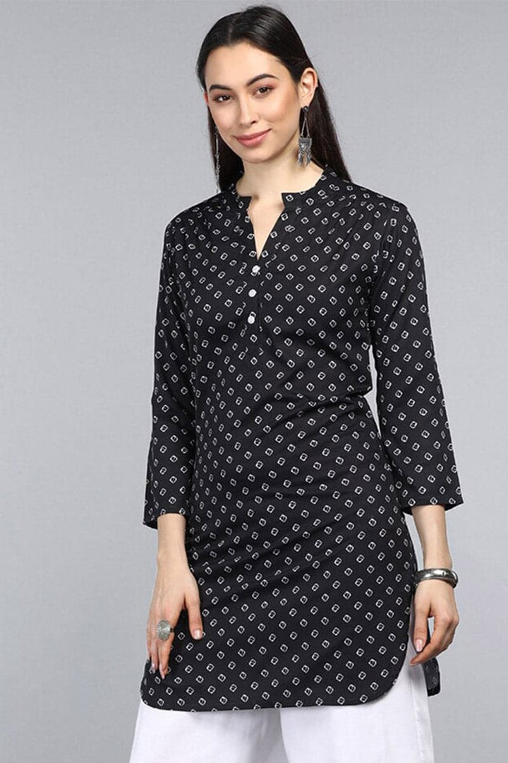 ZERESOUQ-Black-Polyester-Geometric-Printed-Tunic-Top