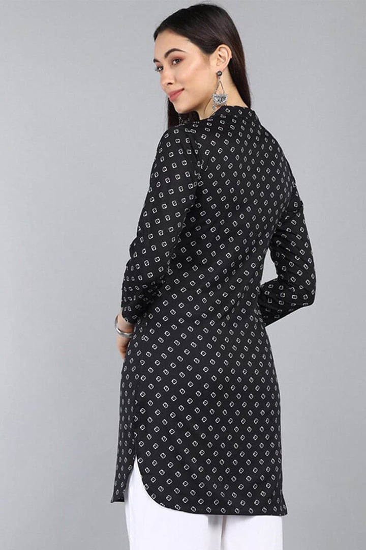 ZERESOUQ-Black-Polyester-Geometric-Printed-Tunic-Top