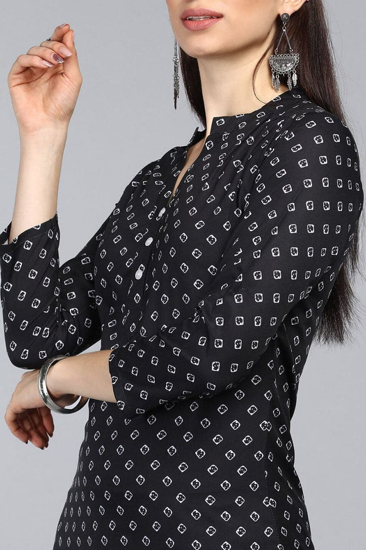 ZERESOUQ-Black-Polyester-Geometric-Printed-Tunic-Top
