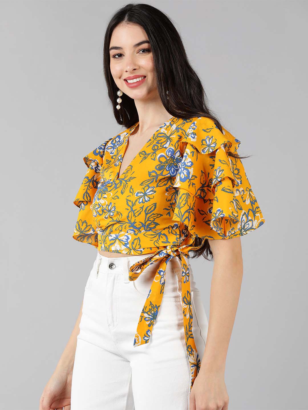 ZERESOUQ-Mustard-Floral-Printed-Crop-Top-with-Layered-Sleeves