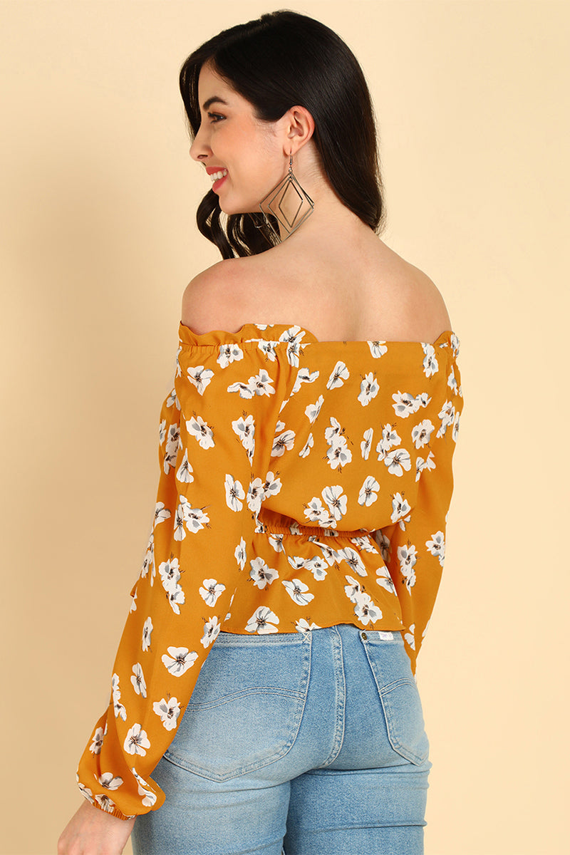 ZERESOUQ-Mustard-Polyester-Floral-Printed-Off-Shoulder-Top