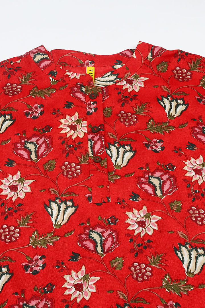 ZERESOUQ-Red-Cotton-Blend-Lotus-Printed-Tunic-Top