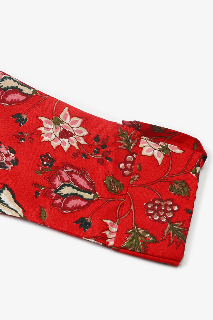 ZERESOUQ-Red-Cotton-Blend-Lotus-Printed-Tunic-Top