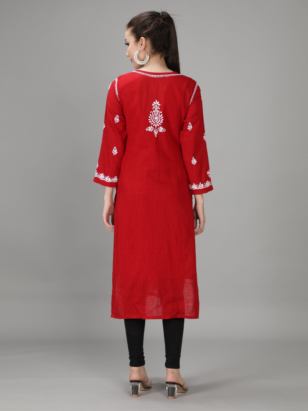 Venetian Red Cotton Straight Chikankari Kurta