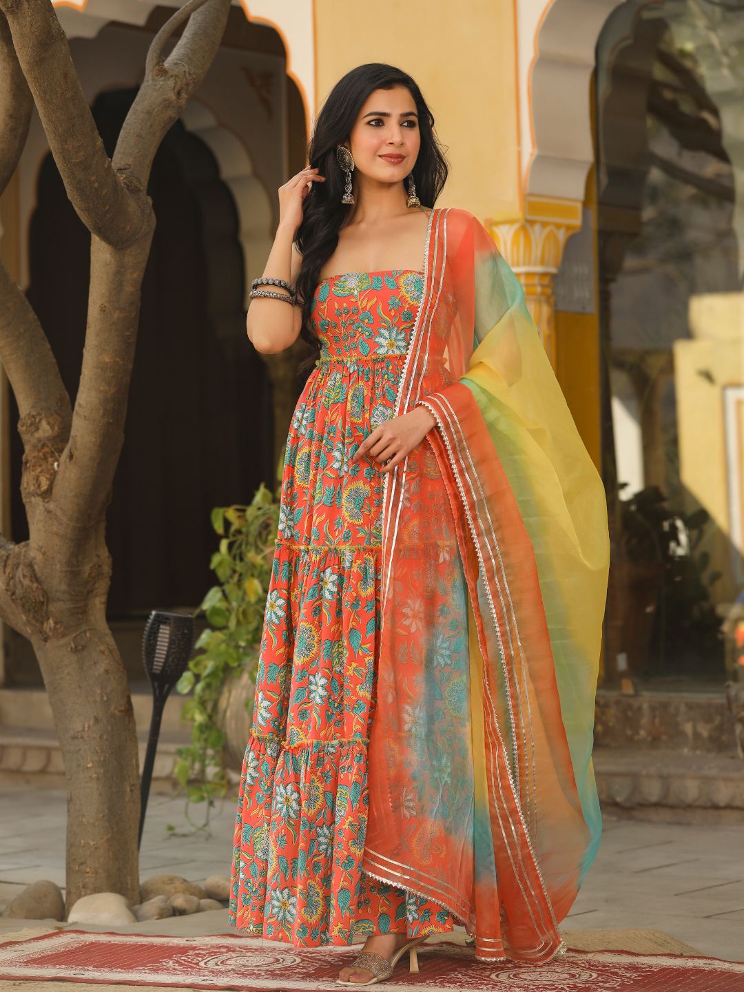 Vibrant-Multicolored-Backless-Gown-&-Dupatta