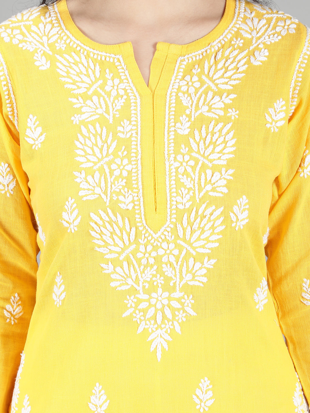 Vivid Yellow Cotton Chikankari Straight Kurta