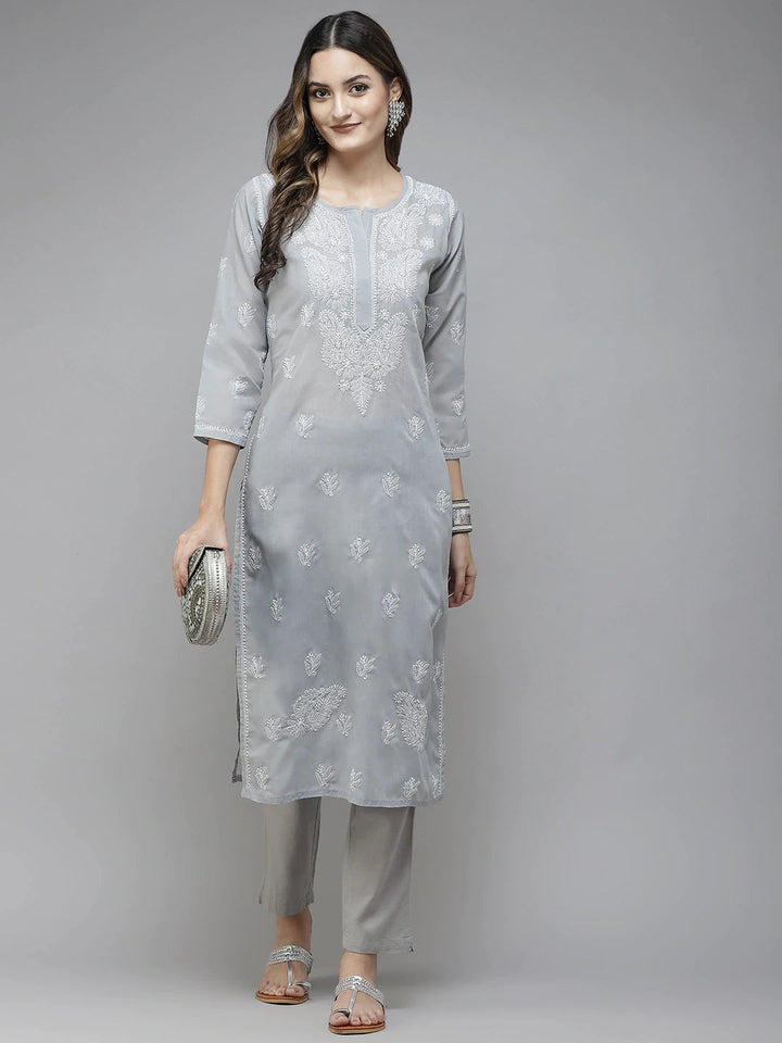 Grey-Cotton-Lucknowi-Chikan-Kurta