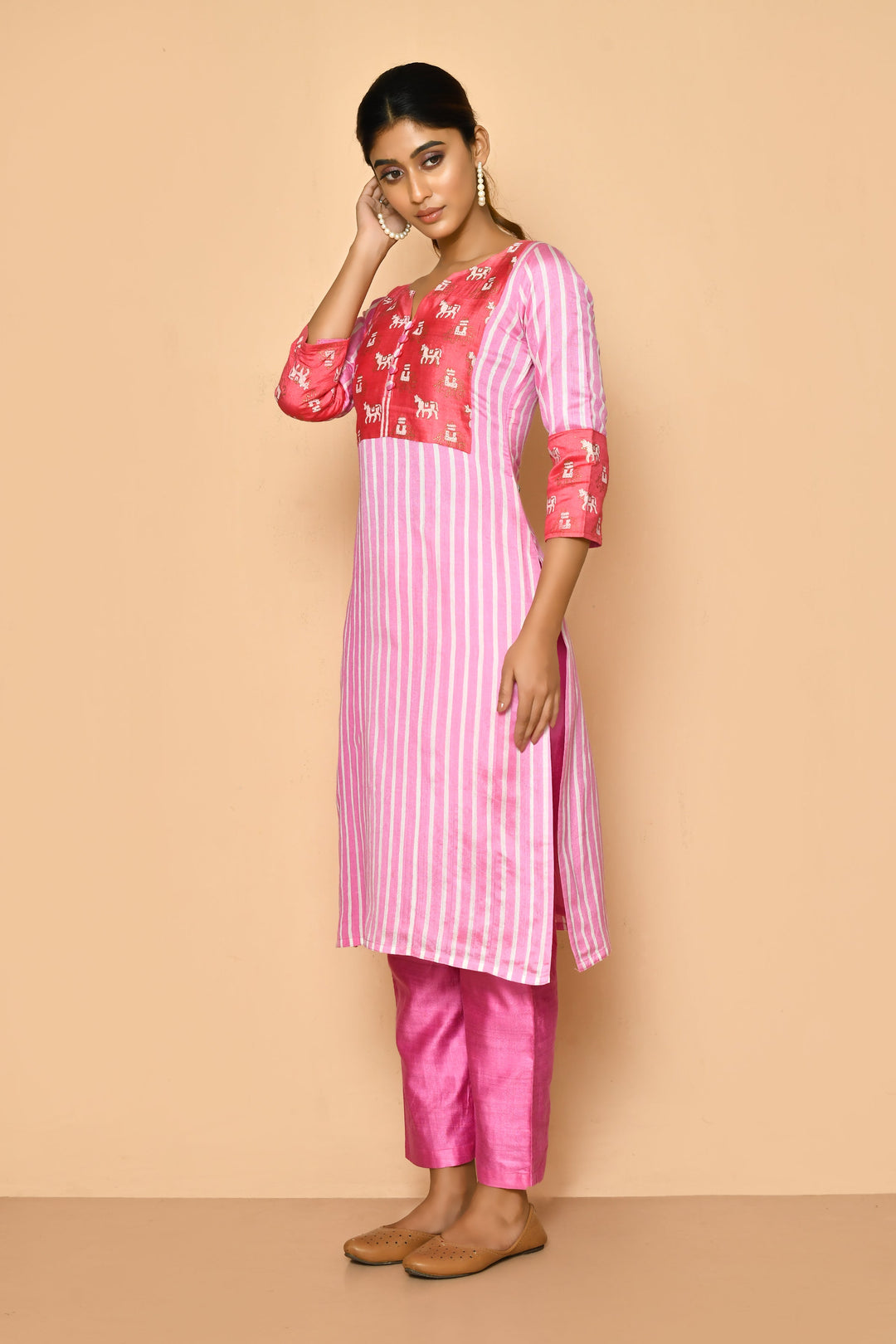 ZERESOUQ-Watermelon-Pink-Handloom-Cotton-Silk-Kurta-Set