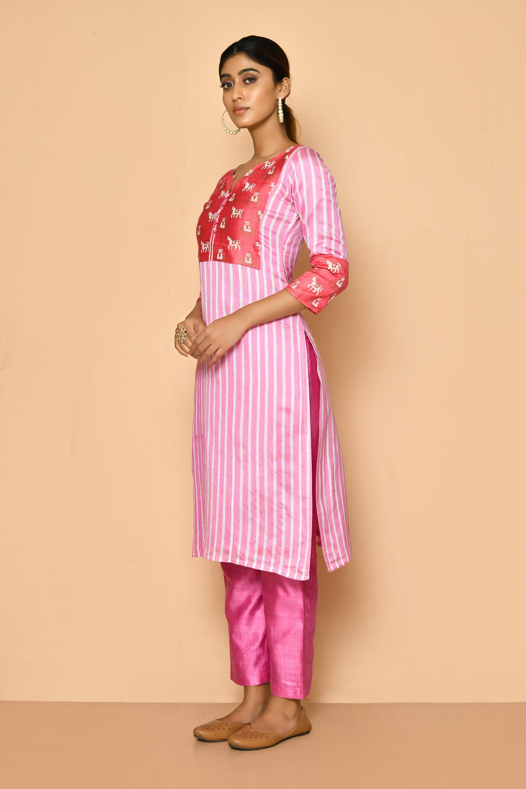 ZERESOUQ-Watermelon-Pink-Handloom-Cotton-Silk-Kurta-Set