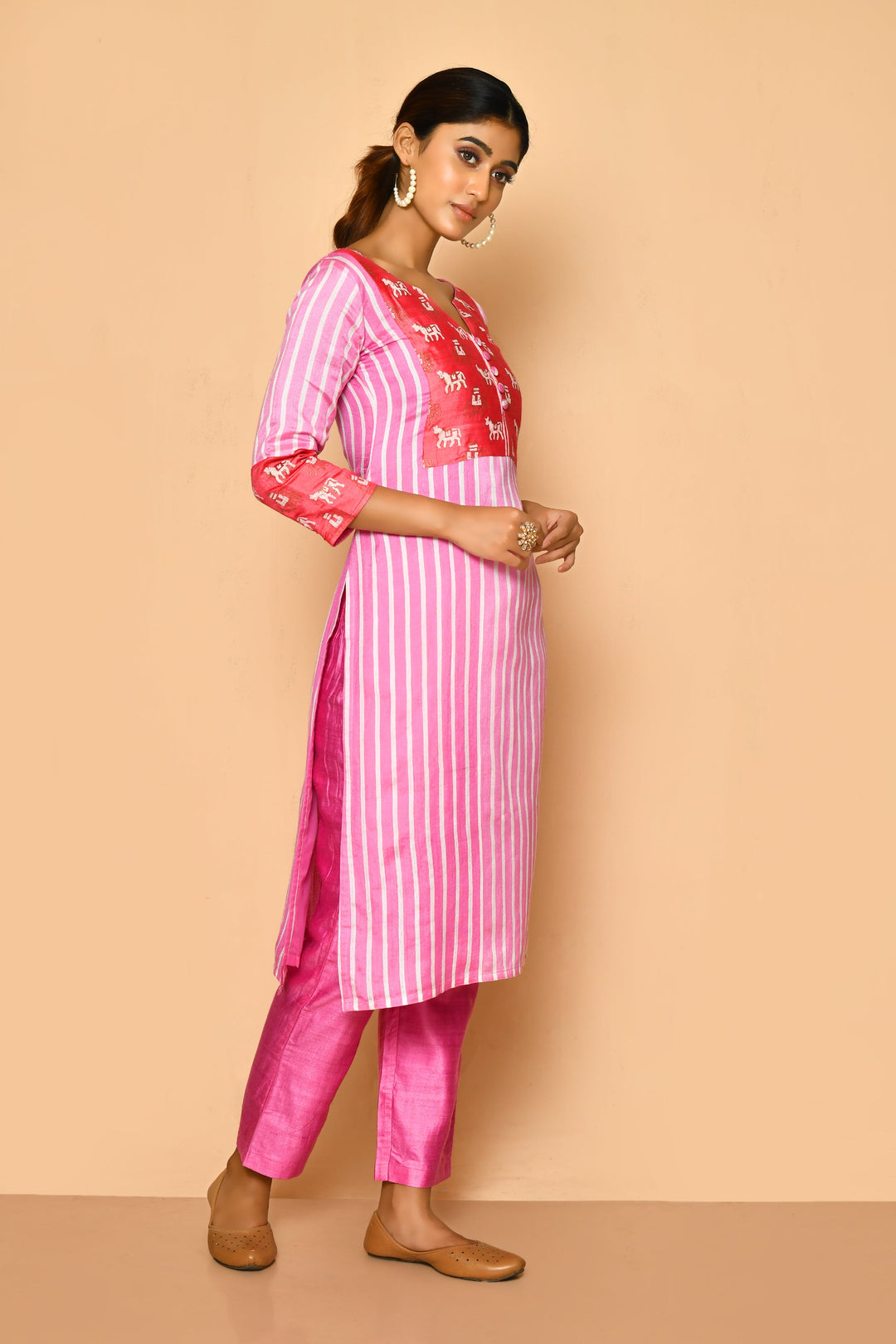 ZERESOUQ-Watermelon-Pink-Handloom-Cotton-Silk-Kurta-Set