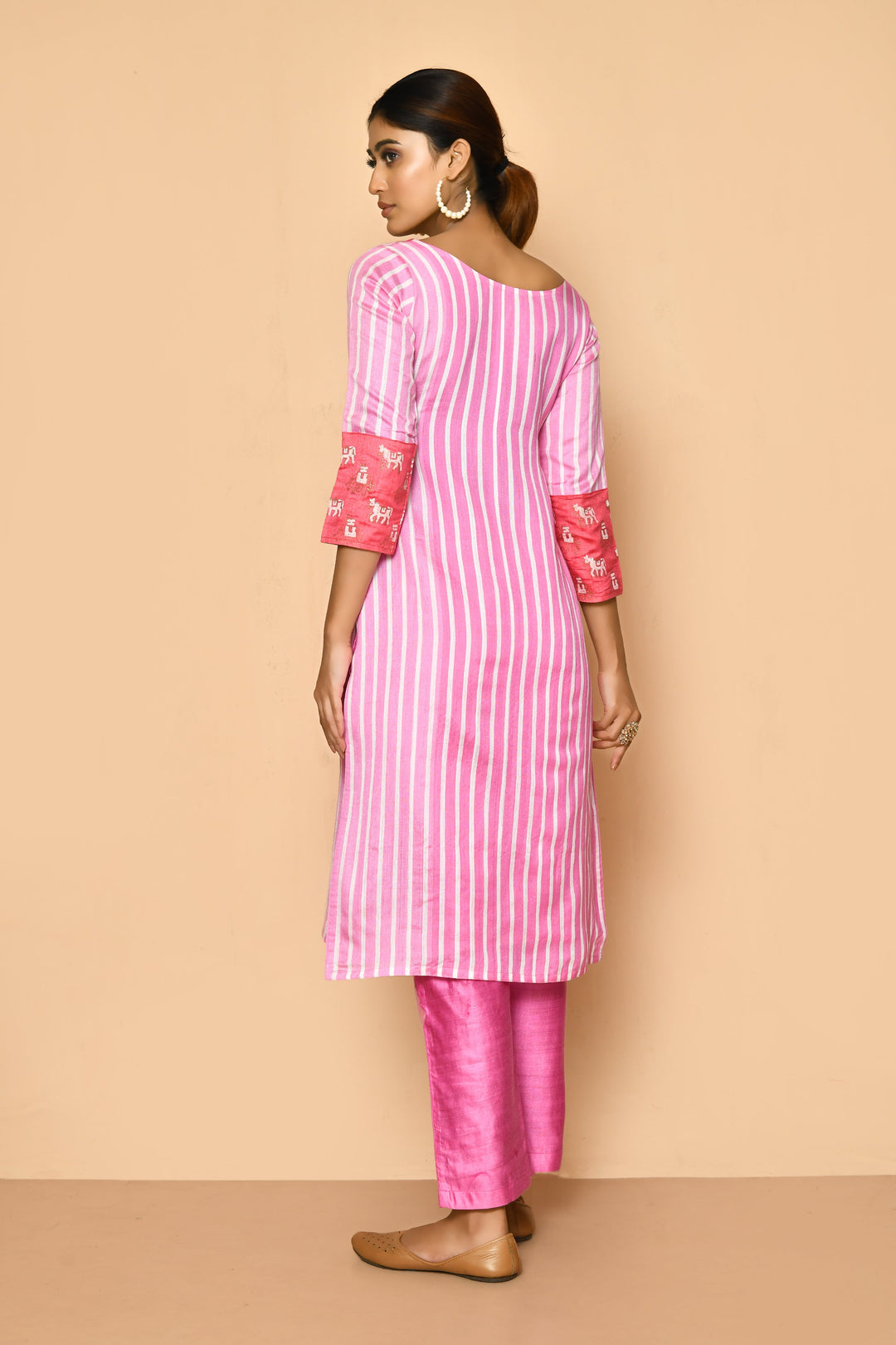 ZERESOUQ-Watermelon-Pink-Handloom-Cotton-Silk-Kurta-Set