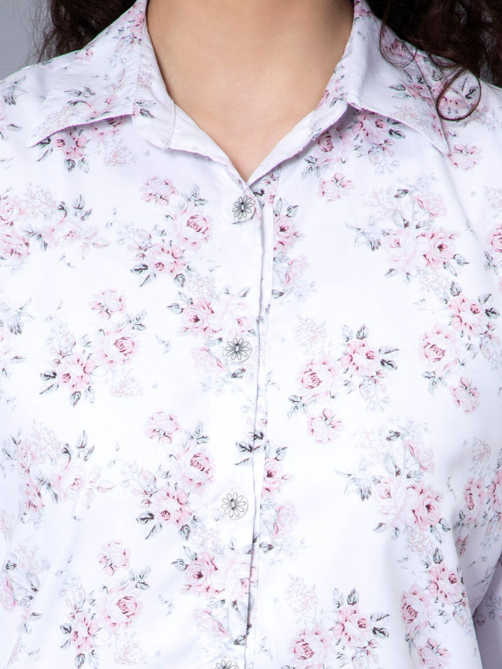 White BSY Crepe Fabric Animal Print Shirt
