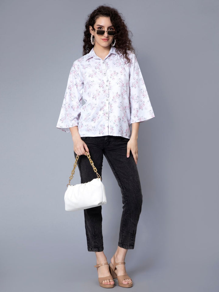 White BSY Crepe Fabric Animal Print Shirt