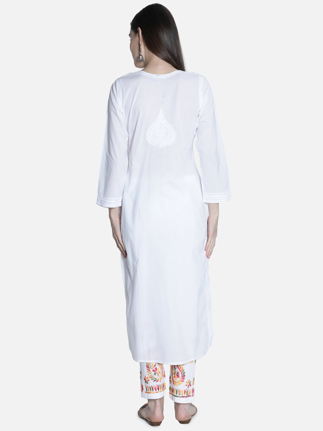 White Chikan Kurta in White Color Threadwork