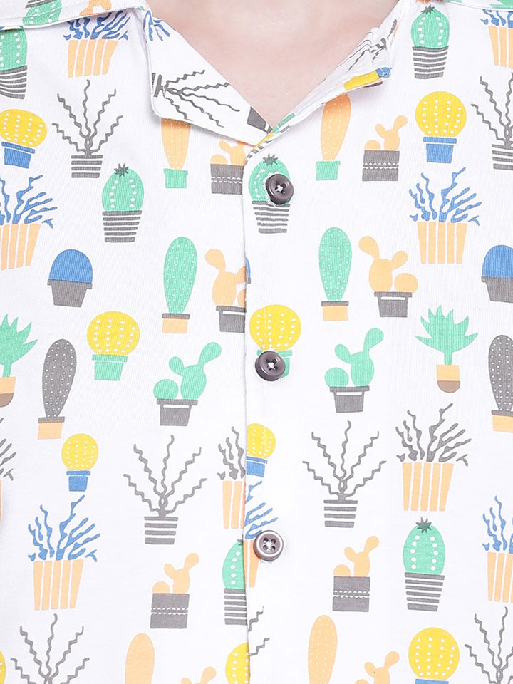 White Cool Cactus Button Me Up Shirt & Shorts