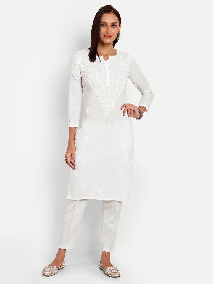 White Cotton Artisan Embroidered Chikankari Kurta