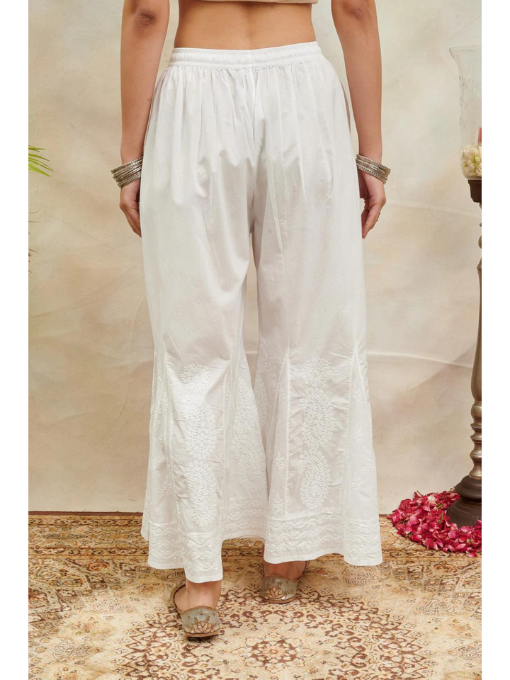 White Cotton Chikankari Embroidered Sharara Pants