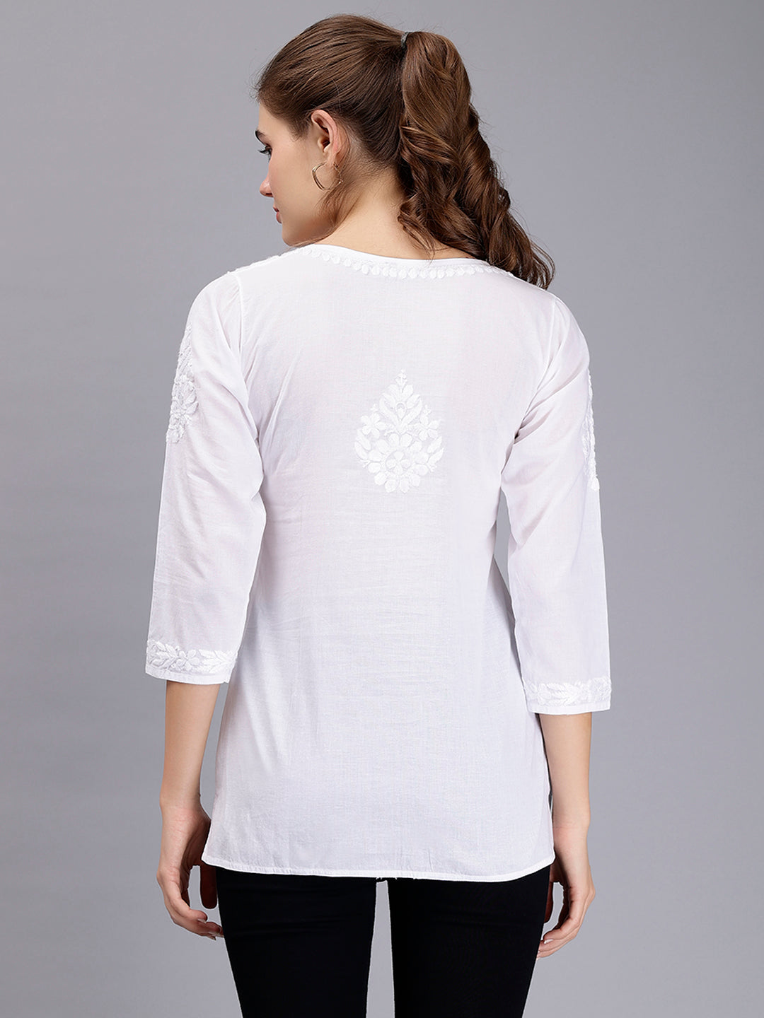 White Cotton Chikankari Ethnic Tunic Top