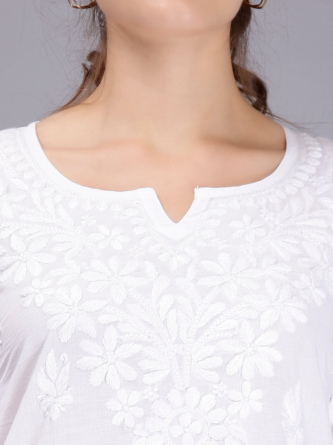 White Cotton Chikankari Ethnic Tunic Top