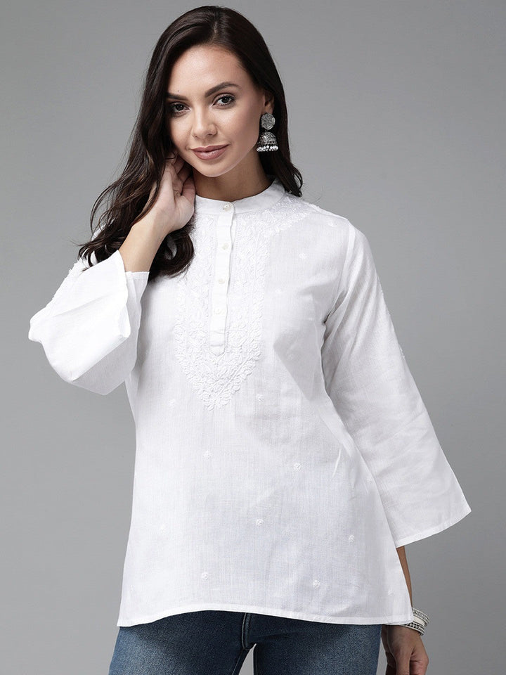 White-Cotton-Embroidered-Chikankari-Kurti