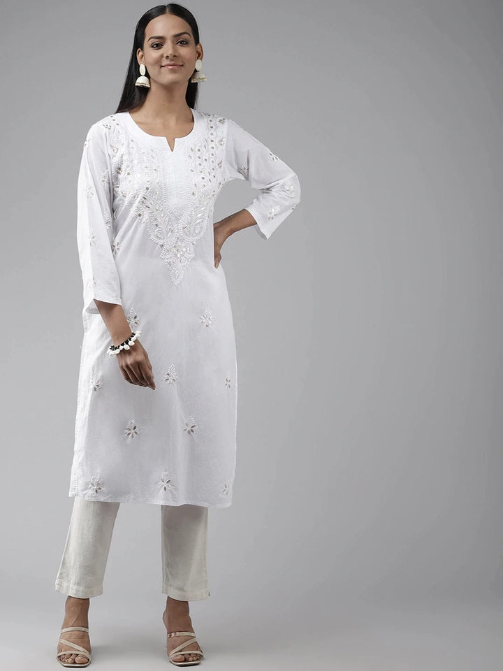 White-Cotton-Embroidery-Chikan-Kurta-Only