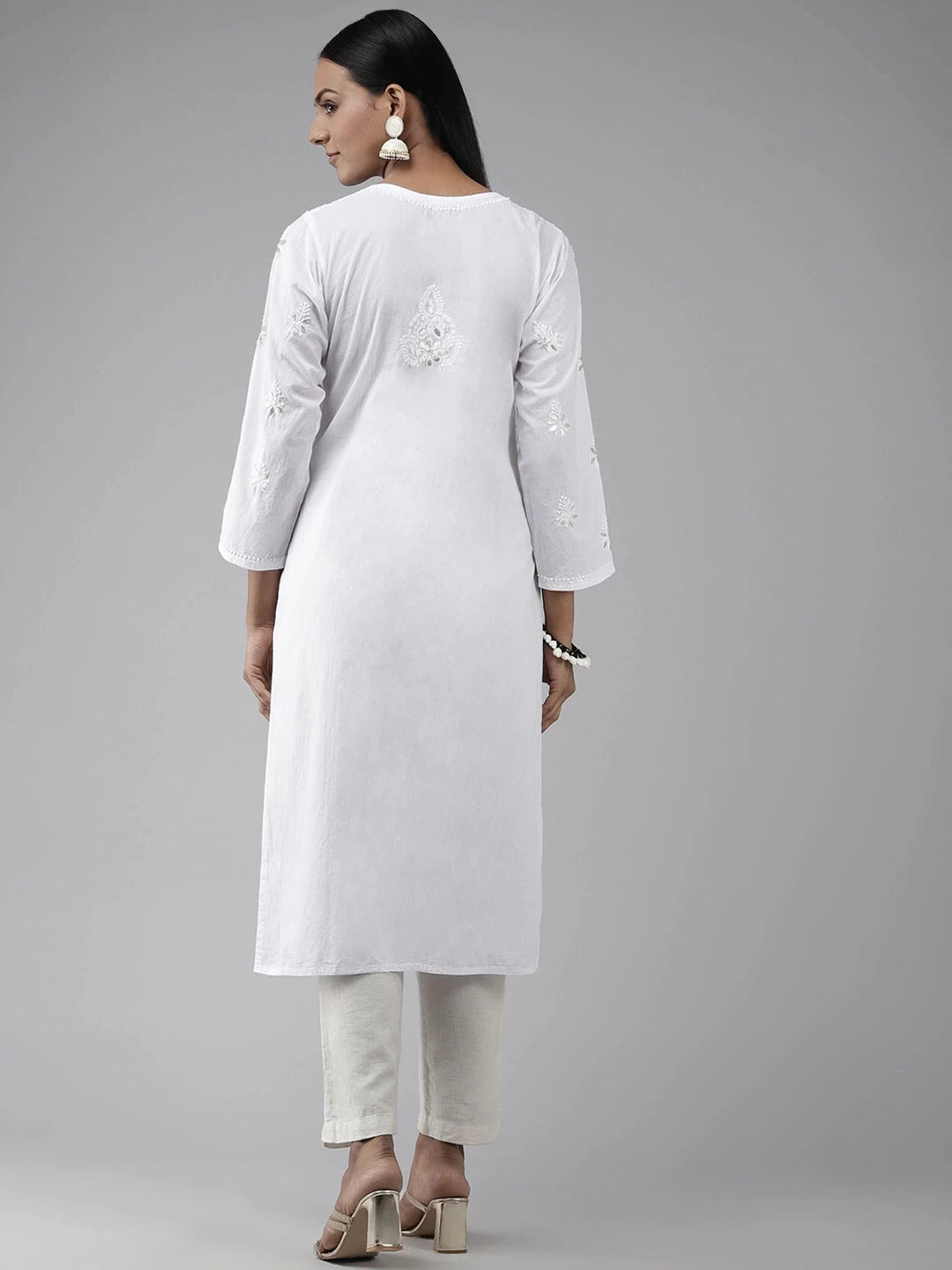 White-Cotton-Embroidery-Chikan-Kurta-Only