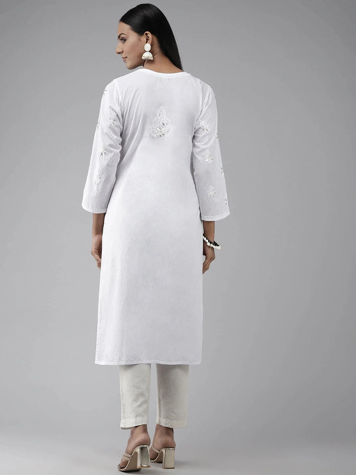 White-Cotton-Embroidery-Chikan-Kurta-Only