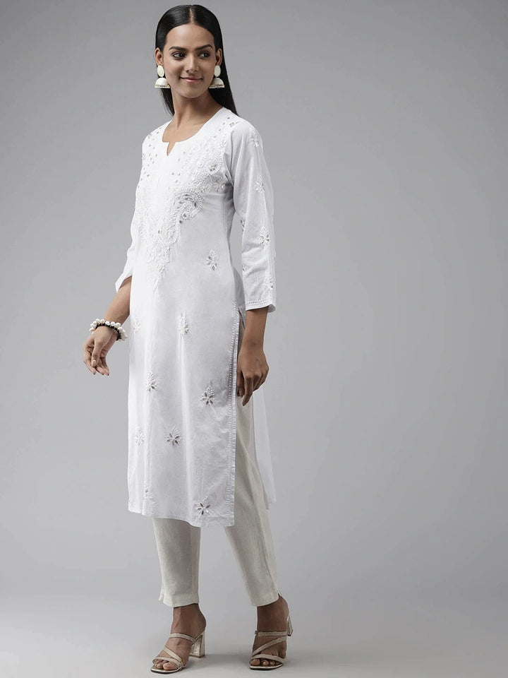 White-Cotton-Embroidery-Chikan-Kurta-Only