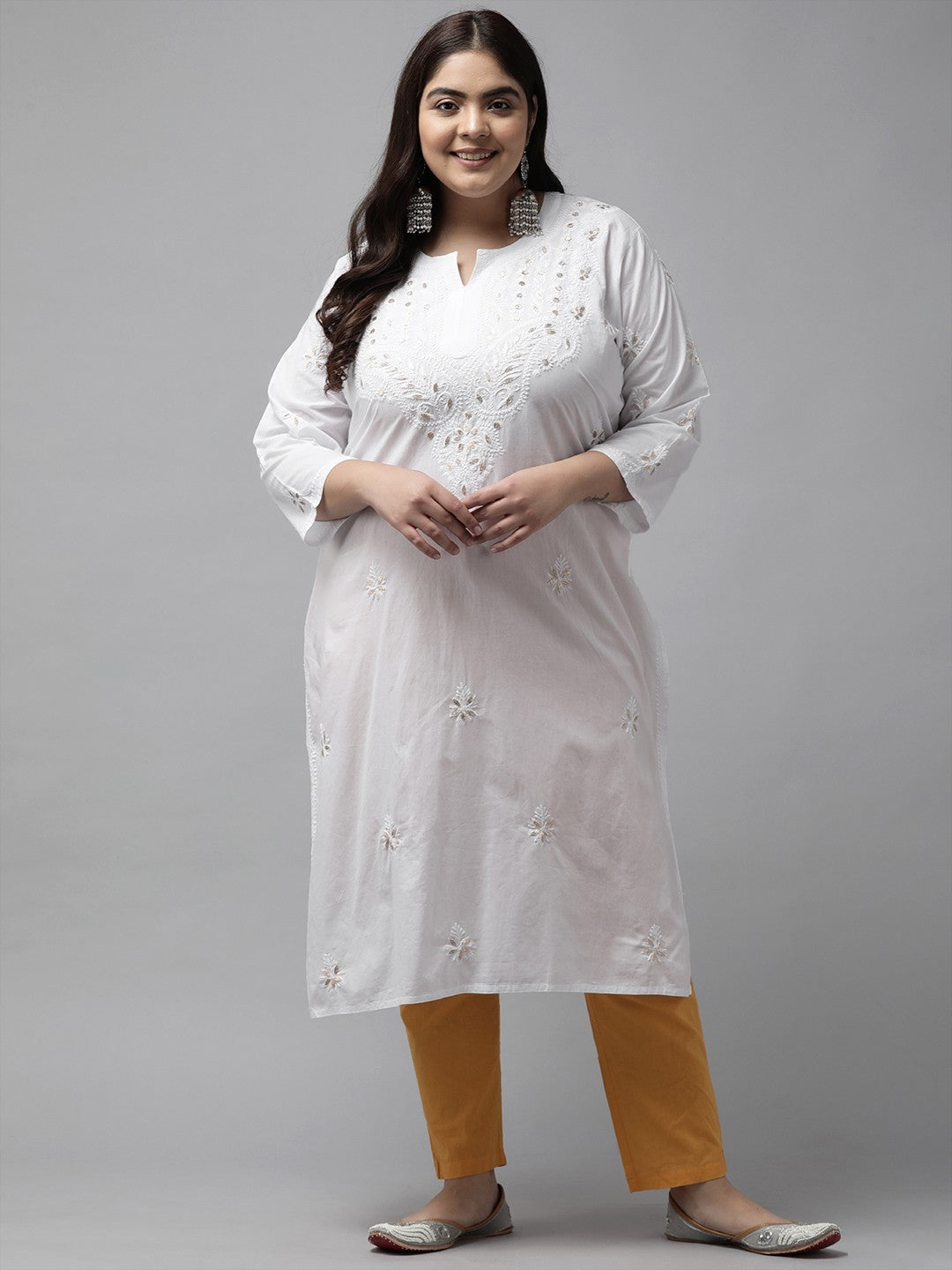 White-Cotton-Embroidery-Chikan-Kurta-Only