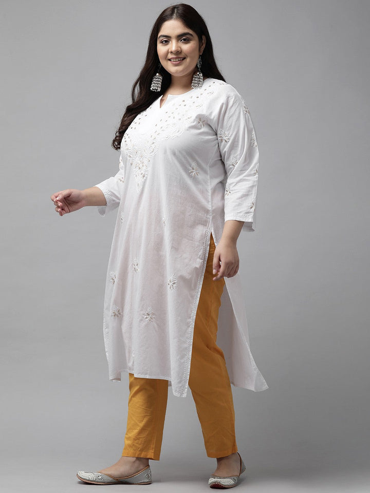 White-Cotton-Embroidery-Chikan-Kurta-Only