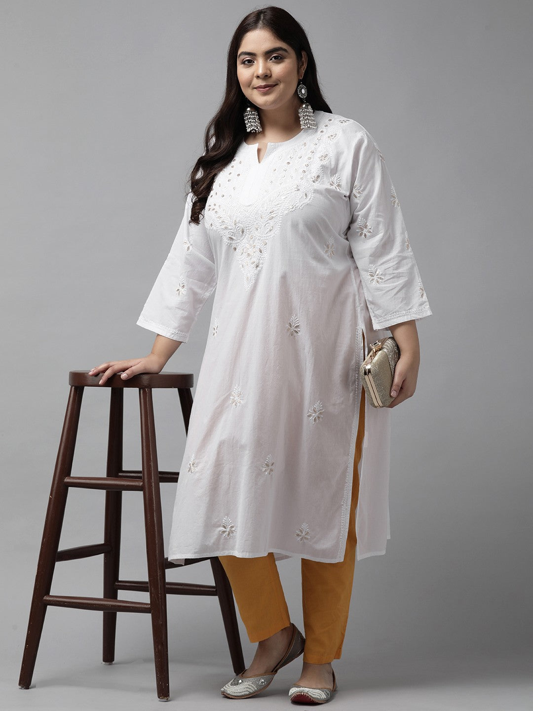 White-Cotton-Embroidery-Chikan-Kurta-Only