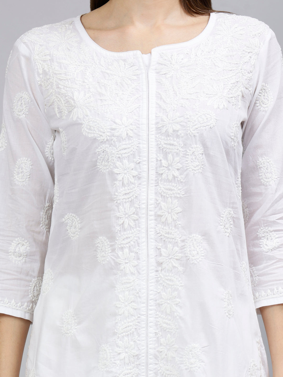 White-Cotton-Hand-Embroidered-Chikankari-Kurti