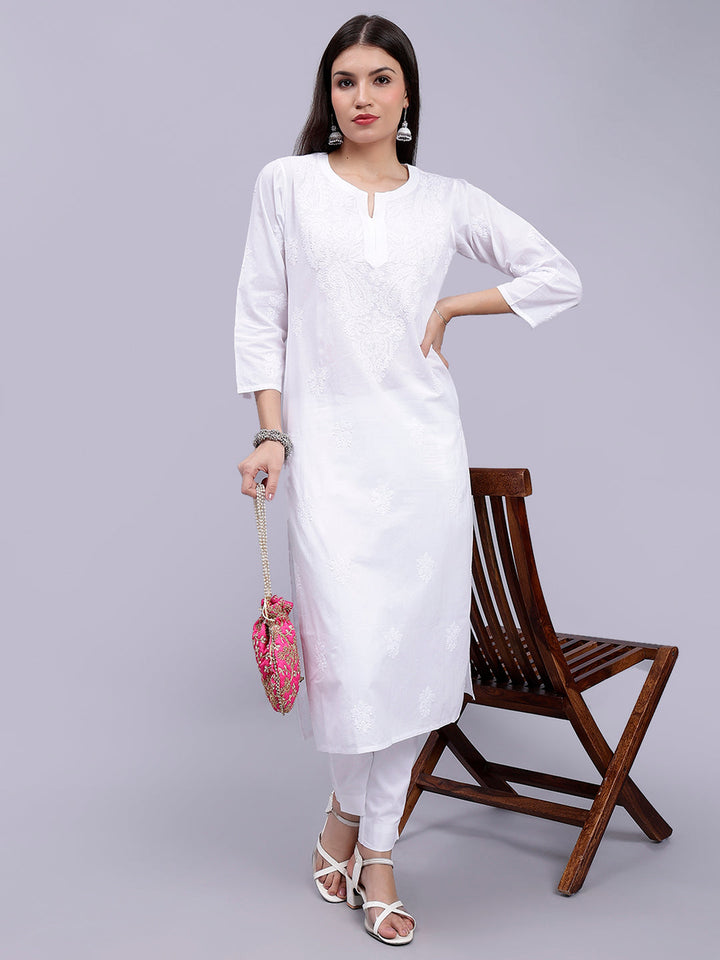 White Cotton Handwoven Chikankari Kurti