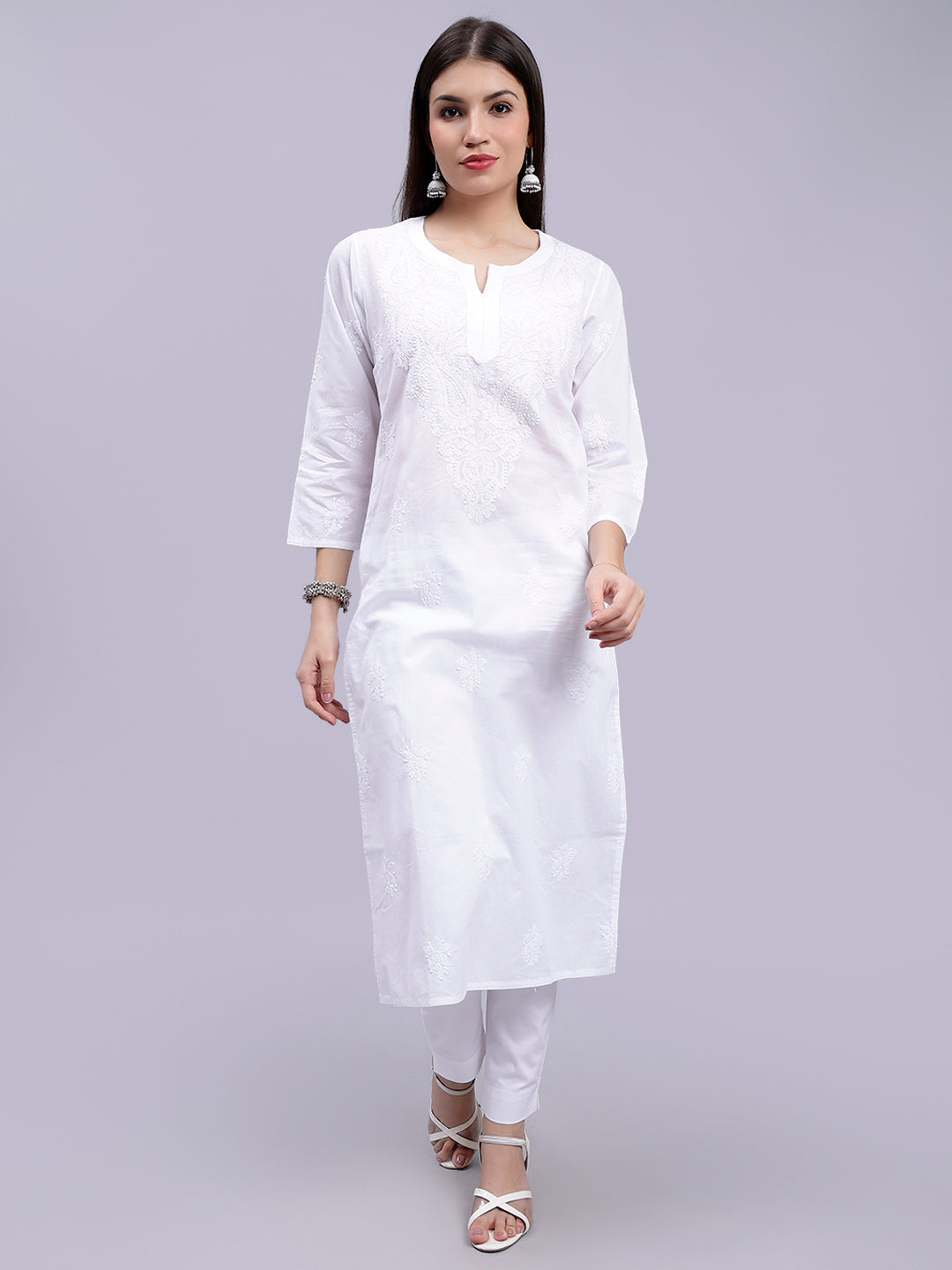 White Cotton Handwoven Chikankari Kurti