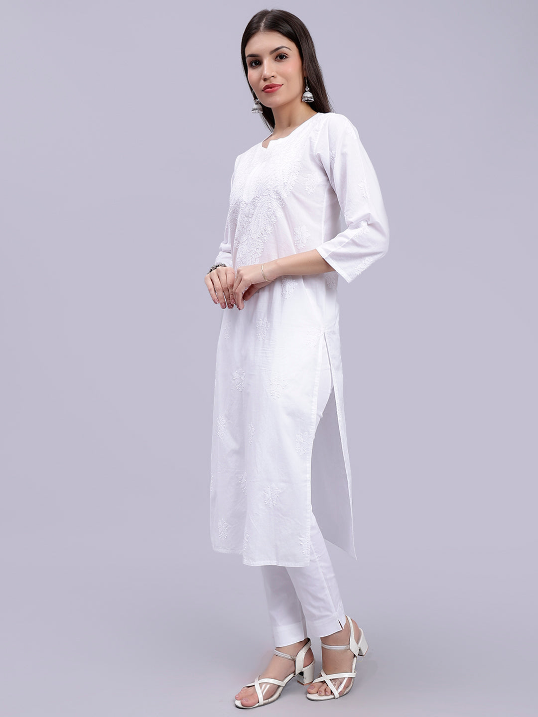 White Cotton Handwoven Chikankari Kurti