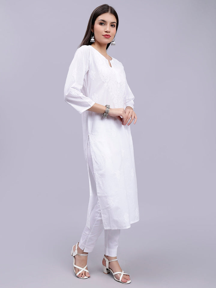 White Cotton Handwoven Chikankari Kurti