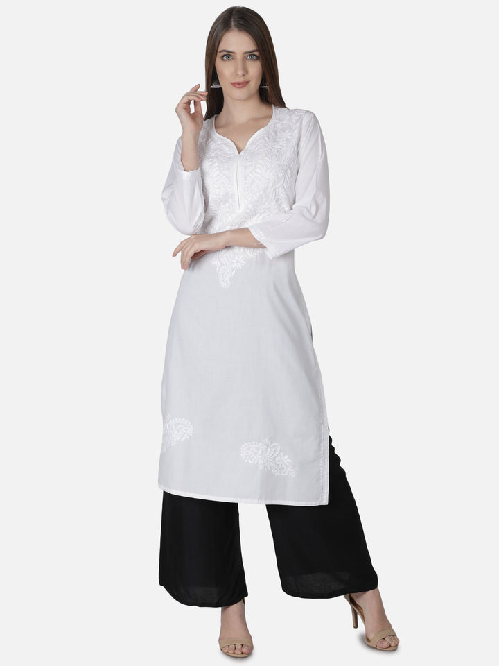White Cotton Kurta in Keel Kangan Chikan Work