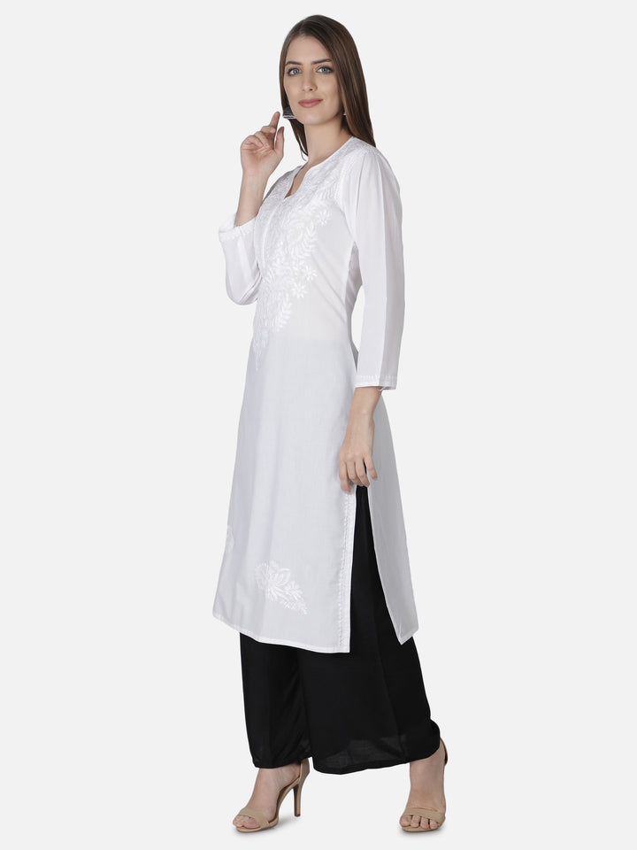 White Cotton Kurta in Keel Kangan Chikan Work
