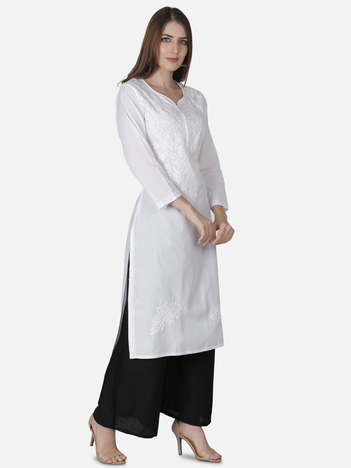 White Cotton Kurta in Keel Kangan Chikan Work