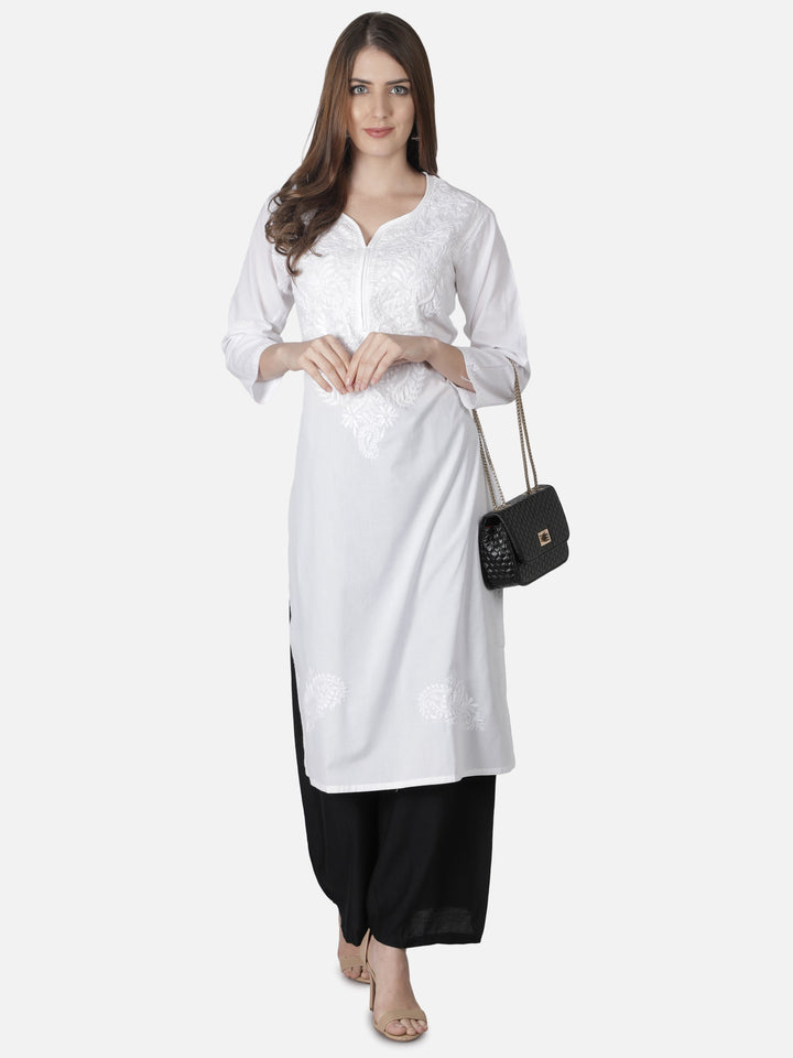 White Cotton Kurta in Keel Kangan Chikan Work