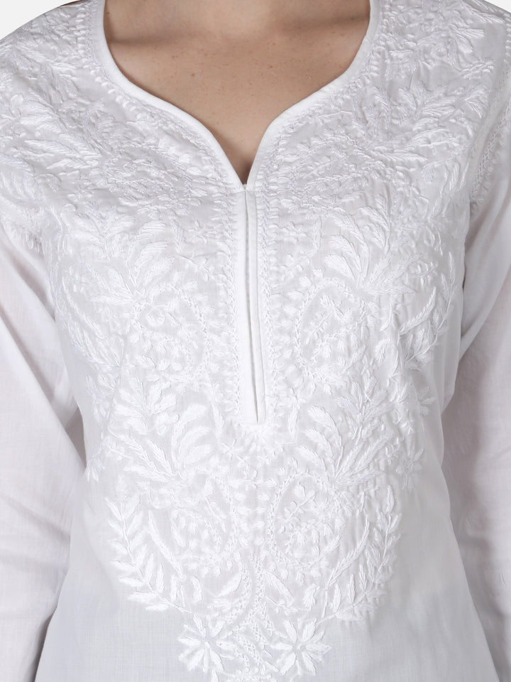 White Cotton Kurta in Keel Kangan Chikan Work