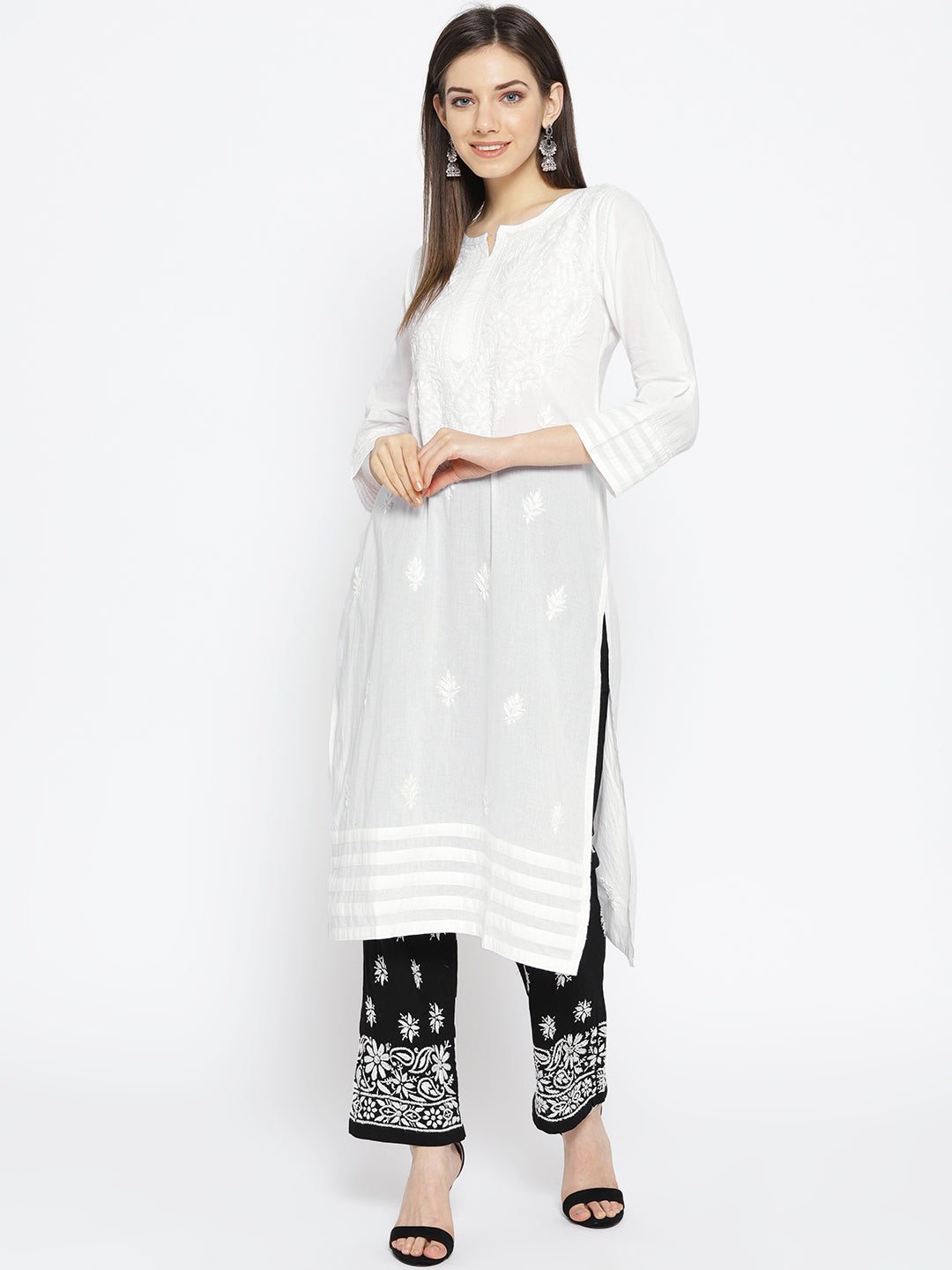 White-Cotton-Lucknow-Chikan-Kurta-Set