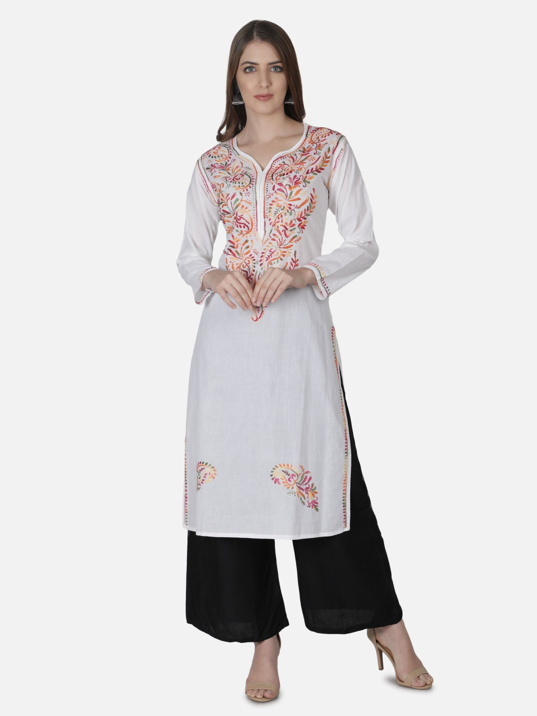 White-Cotton-Lucknowi-Chikan-Kurti